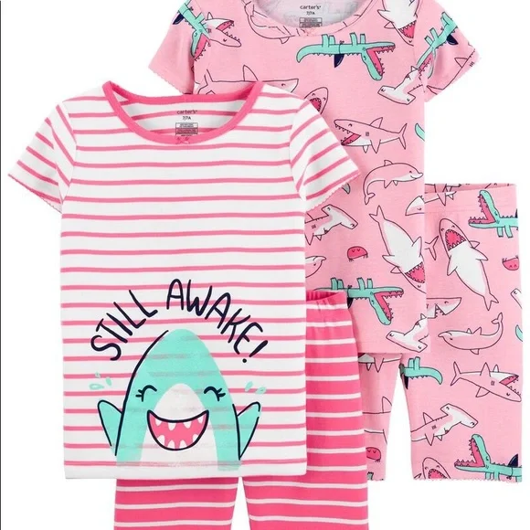 NWT CARTERS GIRLS 4-Piece Sharks 100% Snug Fit Cotton PJs - Picture 1 of 4